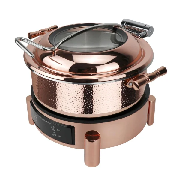 Winners Hot Pot With Warmer Stove 36CM 6L Rose Gold Hammered Finish