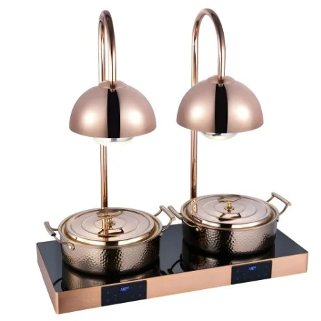Steelology Double Bulb Induction With 2 Copper Coated Hammer Finish Chaffing Dishes