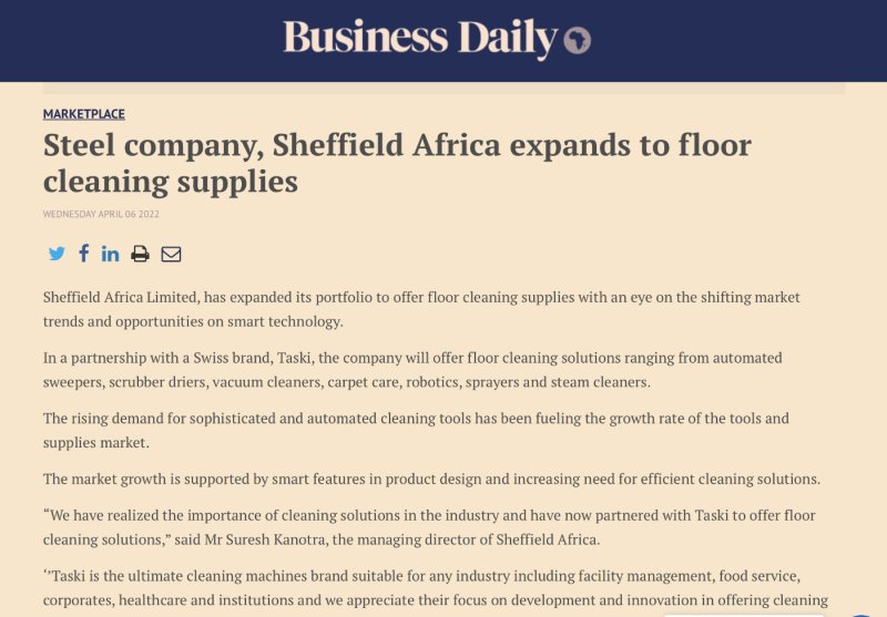 Steel company, Sheffield Africa expands to floor cleaning supplies